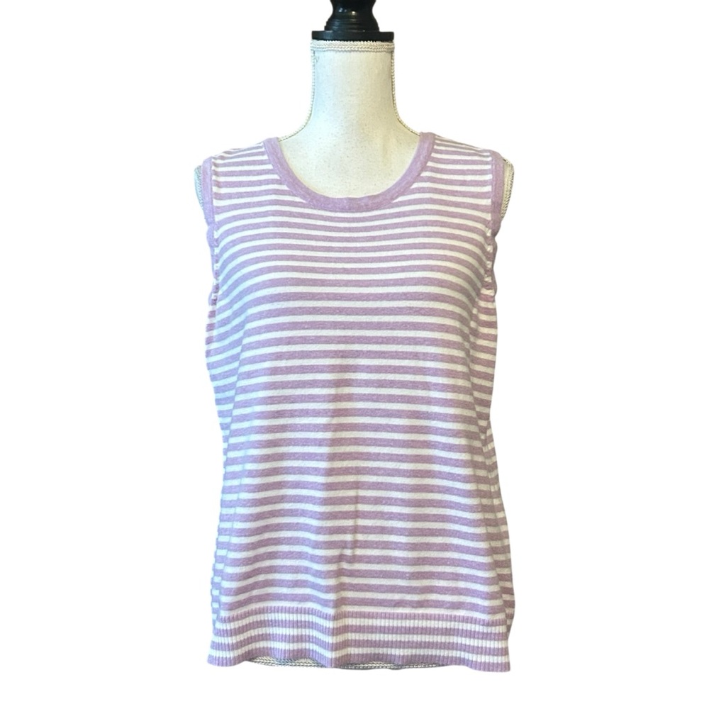 Christopher & Banks Sleeveless Crewneck Striped‎ Sweater Tank Top SZ L Purple